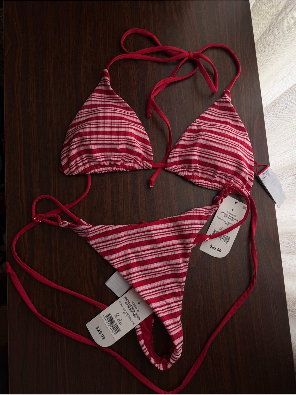 Cotton On Red & White Striped Triangle Bikini